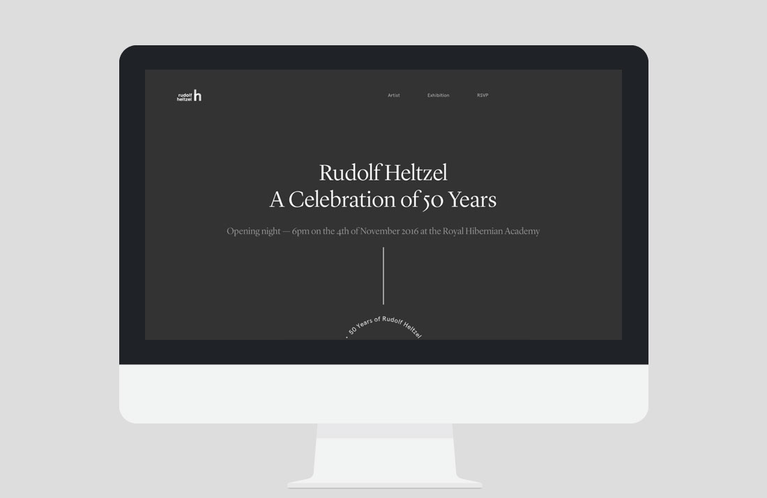 50 Years of Rudolf Heltzel Exhibition Website landing page by Freelance Graphic Designer Colm McCarthy