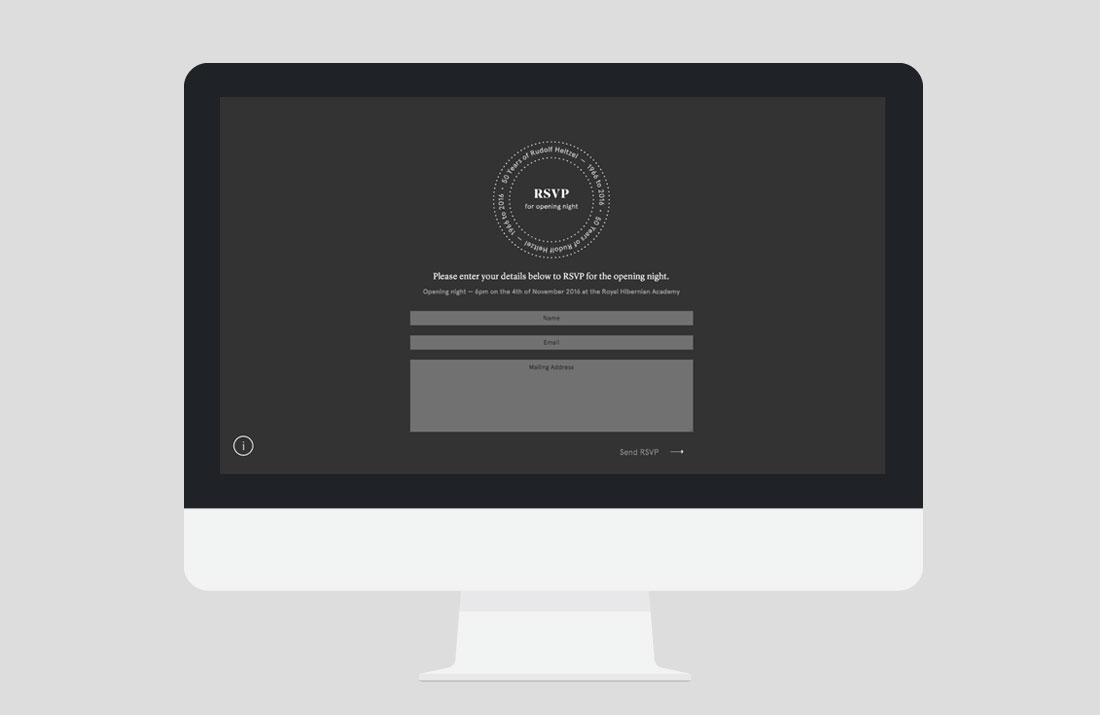 50 Years of Rudolf Heltzel Exhibition Website RSVP by Freelance Graphic Designer Colm McCarthy