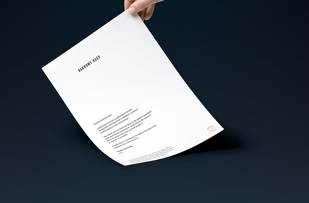Barrows Keep Restaurant Menu Branding by Freelance Graphic Designer Colm