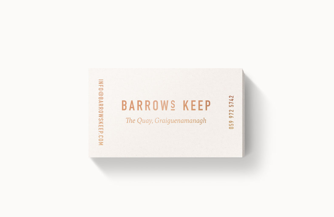 Barrows Keep Restaurant: Copper foil business cards by Freelance Graphic Designer Colm