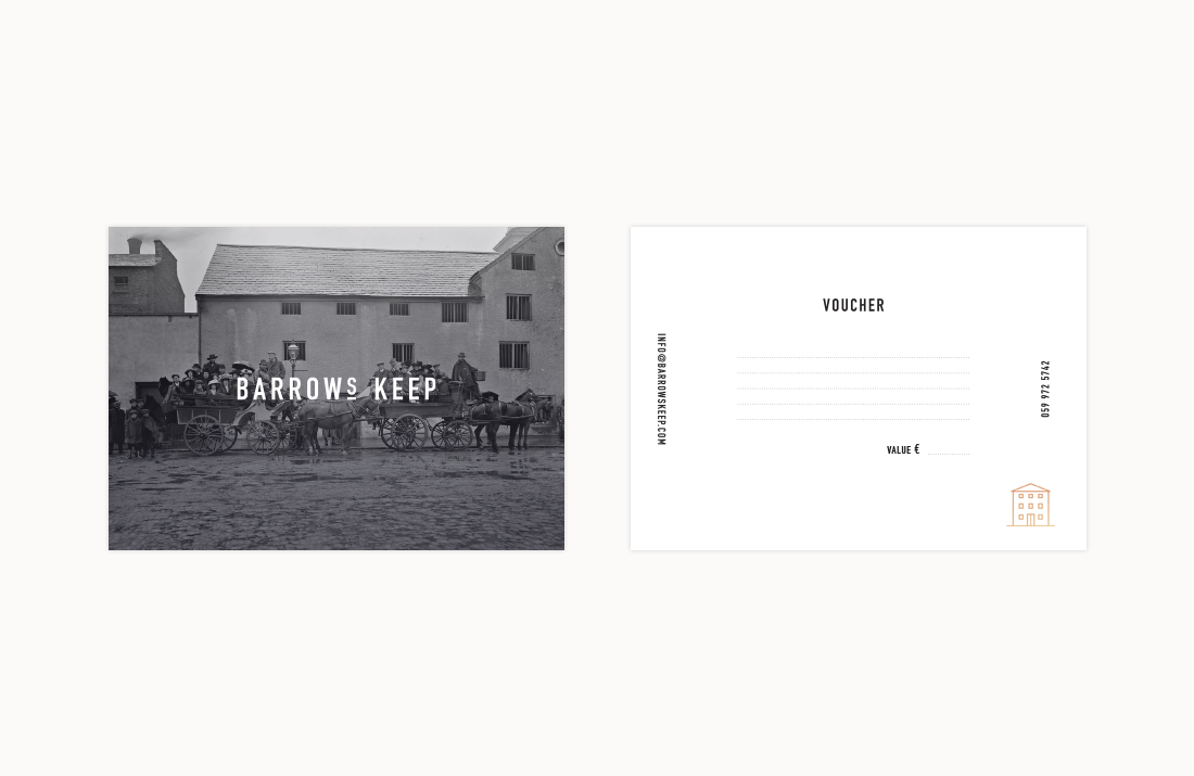 Barrows Keep Restaurant: Copper foil voucher design by Freelance Graphic Designer Colm