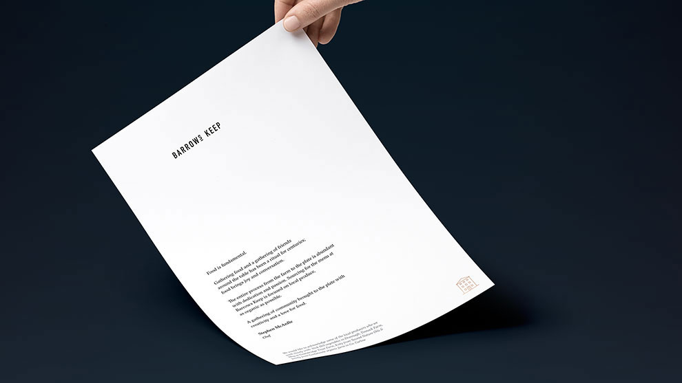 Barrows Keep Restaurant Branding by Freelance Graphic Designer Colm